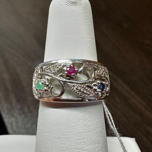 Vintage handmade Ruby/Emerald/Sapphire, Sterling Silver Gothic Ring! - Picture 1 of 9